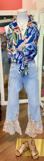 FDJ Eyelet Pop Camo Floral Top
