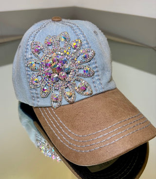 OP Bling Glitz Cap Light Blue Rhinestone Flower