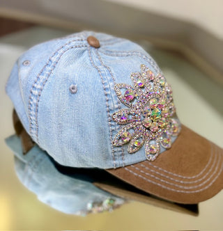 OP Bling Glitz Cap Light Blue Rhinestone Flower