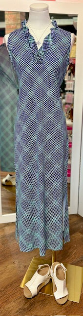 LuLuB Navy & Green Ruffle Maxi Dress