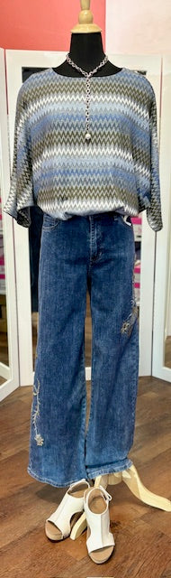 CharlieB Flower Sequin Jean Med Blue