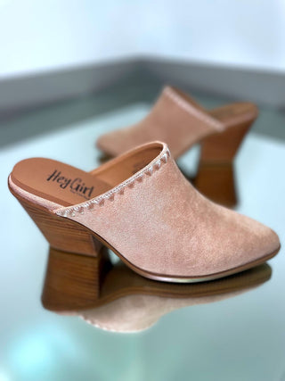 Corky Sizzle Pointed Toe Mules in Sand Faux Suede