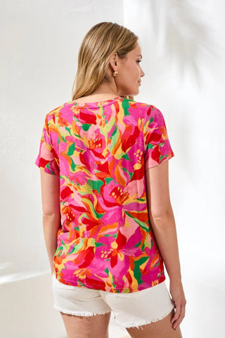 Tribal Top Side Ruching Pink Glow