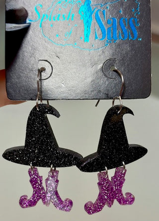 Stat Halloween Earrings Witch Hat & Boots