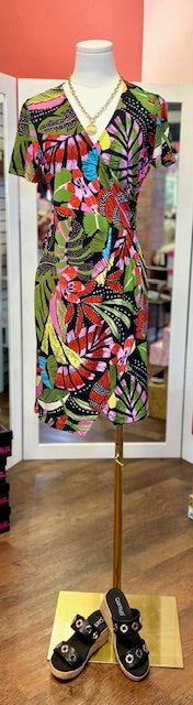 Tribal Floral Faux Wrap Dress