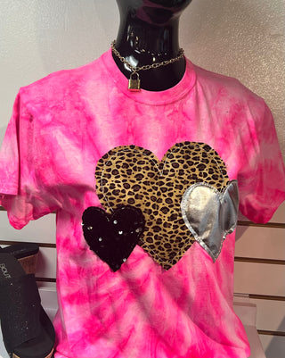 Pink tye die heart trio Valentine shirt