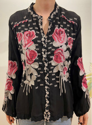 Rosalia floral embroidery and crochet blouse